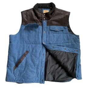 Red Head Ranch Men's Western Chore Work Vest 2XL Blue Denim Faux Leather Ranch